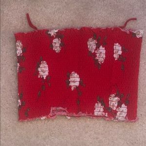 Red bandeau with white flower design